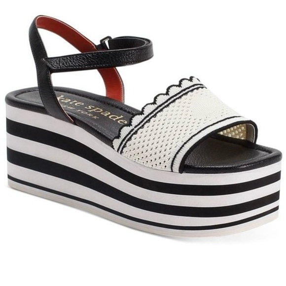 Kate Spade Striped Black and White Platform Sandals - Picture 1 of 8